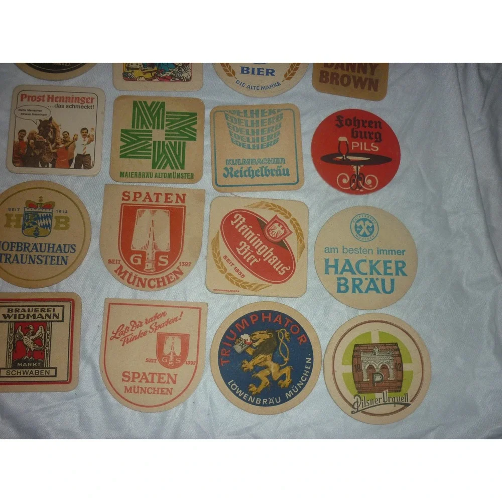 Vintage German Beer Coaster Lot 25pc Heineken Hofbrauhaus Spaten Bar